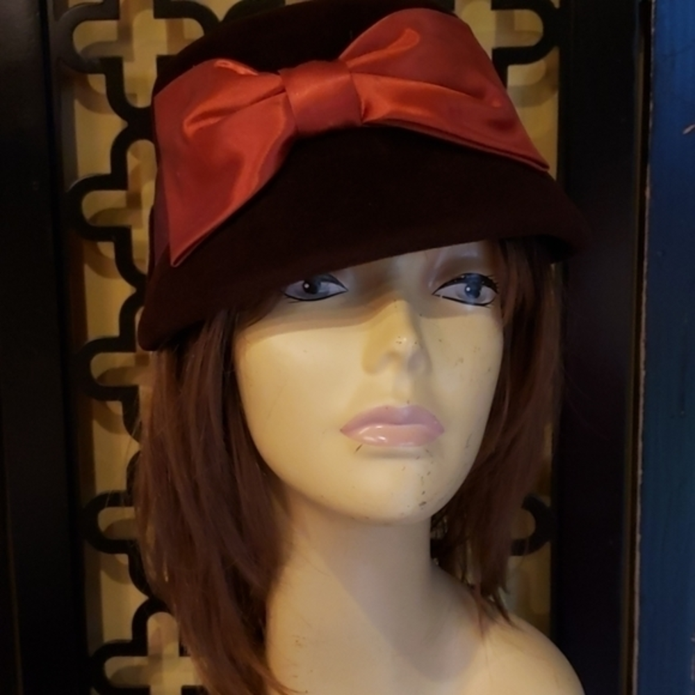 GRACE CHOCO BROWN ORANGE ITALIAN VTG BUCKET  HAT‎ MADE IN ITALY